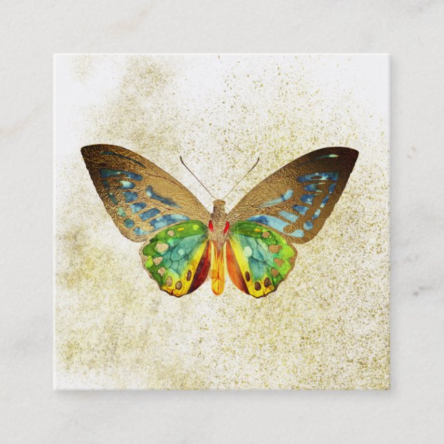** Mystical Gold Gilded Gold Gilded Butterfly Square Business Card (Front)