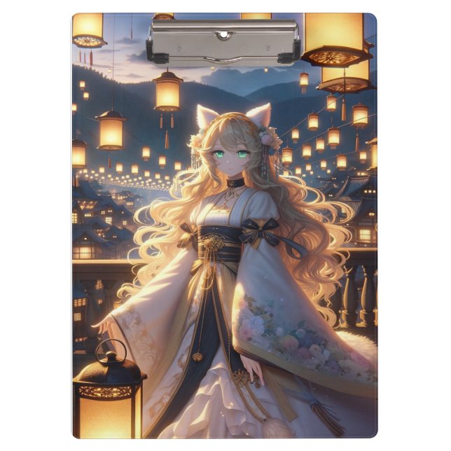 Mystical Golden Catgirl Royalty Double Sided Clipboard (Front)