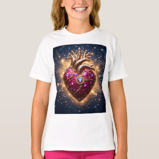 Mystical Golden Crowned Heart in Space T-Shirt