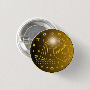 Mystical Golden Zodiac Aquarius 3 Cm Round Badge