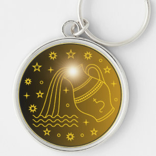 Mystical Golden Zodiac Aquarius Key Ring