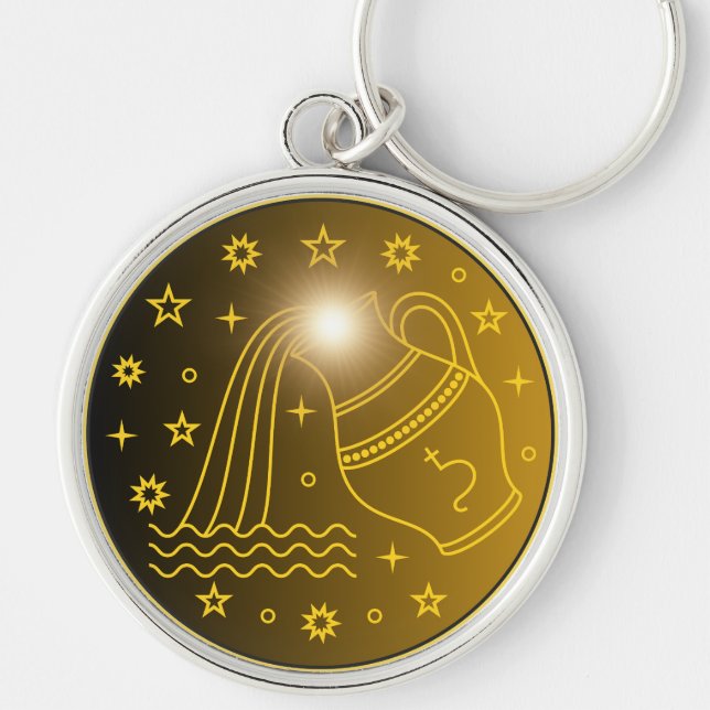 Mystical Golden Zodiac Aquarius Key Ring (Front)