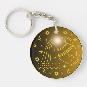 Mystical Golden Zodiac Aquarius Key Ring