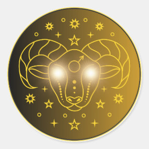 Mystical Golden Zodiac Aries Classic Round Sticker
