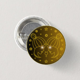 Mystical Golden Zodiac Gemini 3 Cm Round Badge