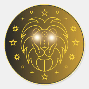 Mystical Golden Zodiac Leo Classic Round Sticker