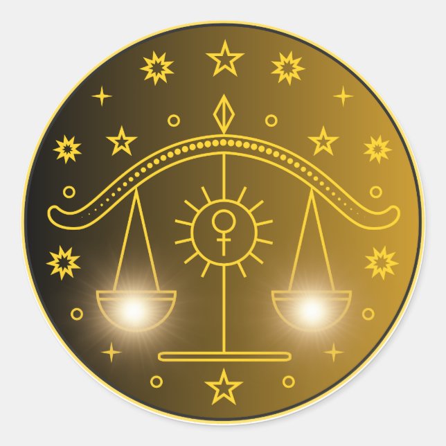 Mystical Golden Zodiac Libra Classic Round Sticker (Front)