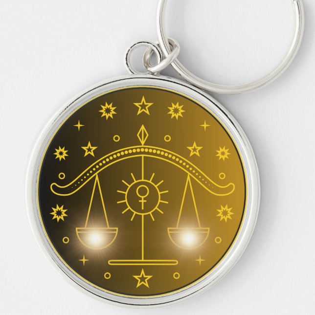 Mystical Golden Zodiac Libra Key Ring (Front)