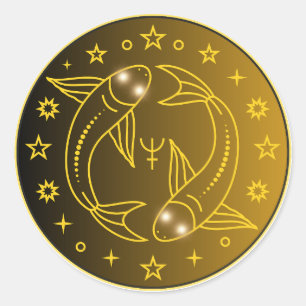 Mystical Golden Zodiac Pisces Classic Round Sticker