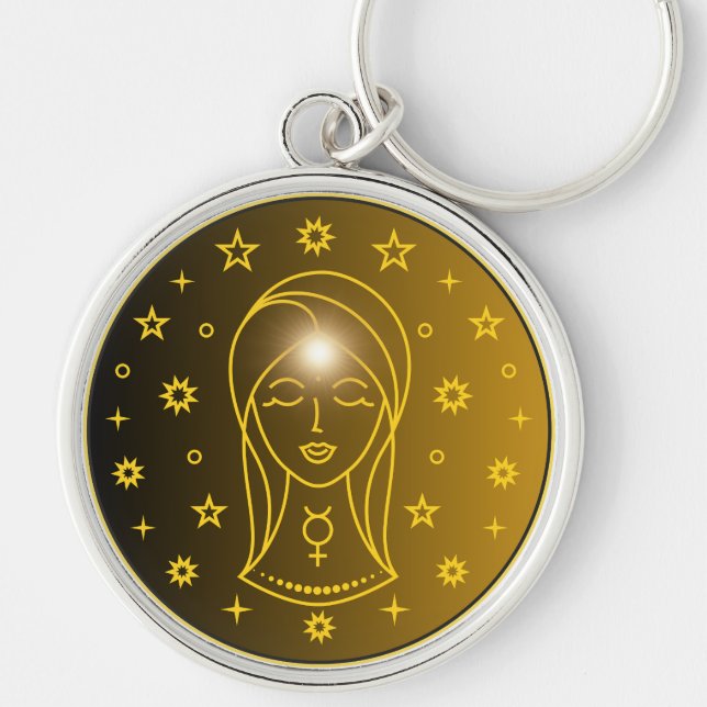 Mystical Golden Zodiac Virgo Key Ring (Front)