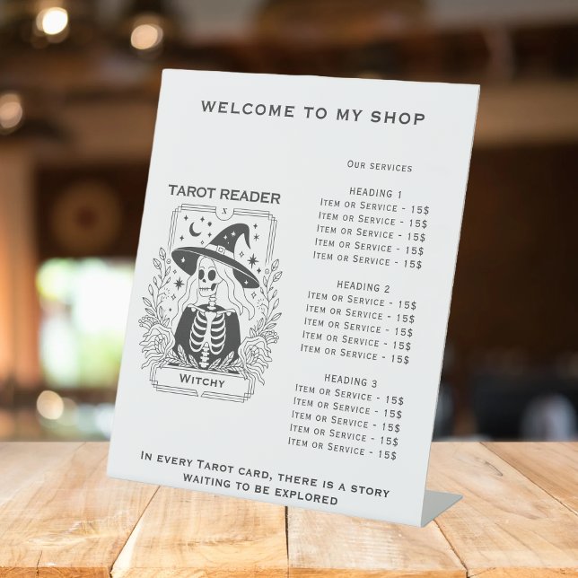 Mystical Gothic Black And White Witch Tarot Design Pedestal Sign (Mystical Gothic Black And White Witch Tarot Design Pedestal Sign)