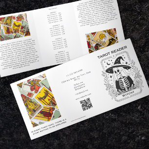 Mystical Gothic Black And White Witch Tarot Design Tri-Fold Card