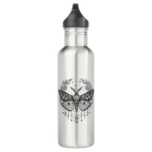 Mystical Gothic Moth Botanical Celestial Line Art  710 Ml Water Bottle