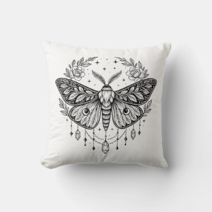 Mystical Gothic Moth Botanical Celestial Line Art Cushion