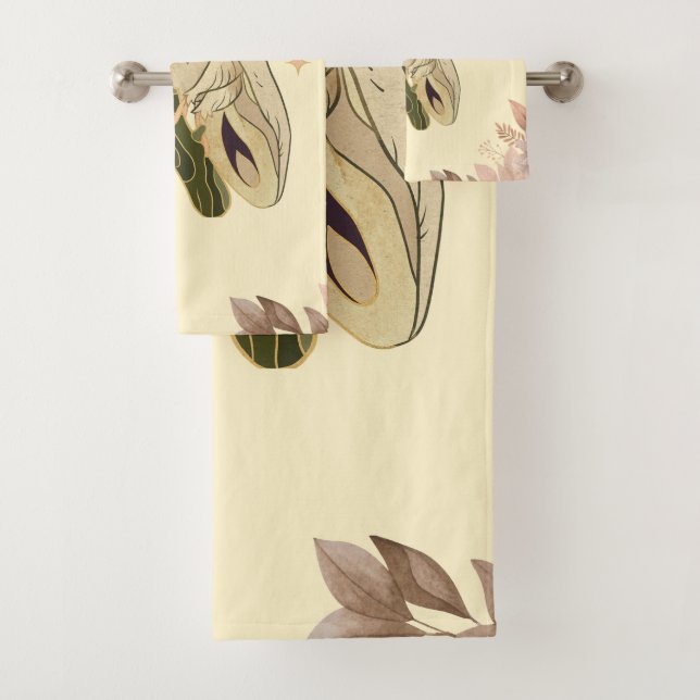 Mystical Graphic Artwork, Beige Fae Moth Bath Towel Set (Insitu)