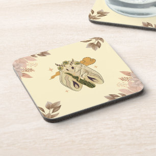 Mystical Graphic Artwork, Beige Fae Moth Coaster