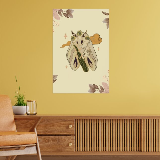 Mystical Graphic Artwork, Beige Fae Moth Poster (Living Room 2)
