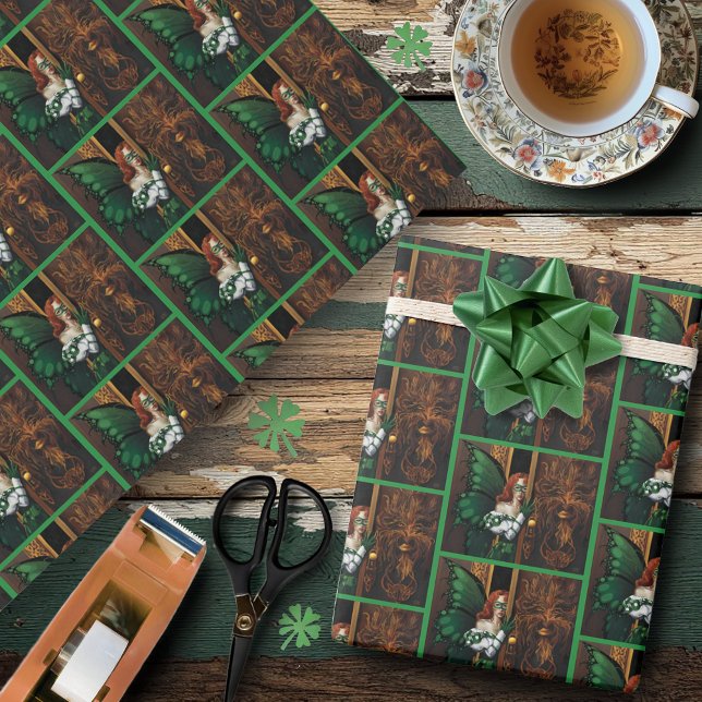 Mystical Green Celtic Fairy Secret Password Irish Wrapping Paper (Creator Uploaded)
