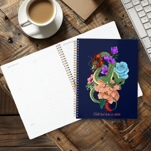 Mystical Green Chinese Dragon Floral Navy Blue Planner