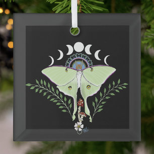 Mystical Green Ethereal Luna Moth Celestial Glass Tree Decoration