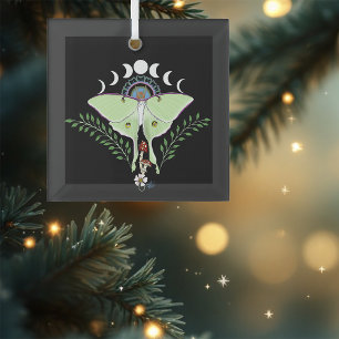 Mystical Green Ethereal Luna Moth Celestial Glass Tree Decoration