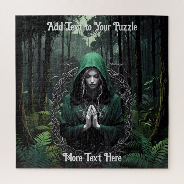 Mystical Green Figure in moody Woods Praying Jigsaw Puzzle (Vertical)