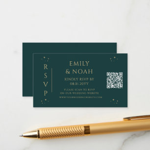 Mystical Green Gold Budget QR Code RSVP Enclosure Card