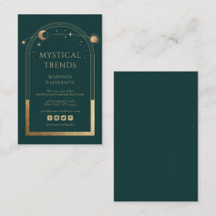 Mystical Green Gold Sun Moon Astronomy Space Business Card