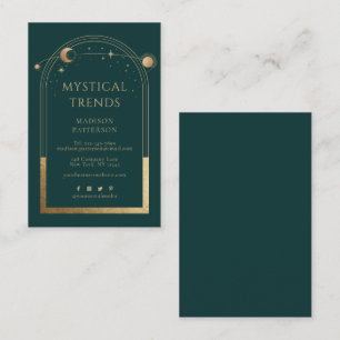 Mystical Green Gold Sun Moon Astronomy Space Business Card