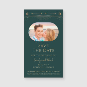 Mystical Green Gold Sun Moon Stars Save The Date