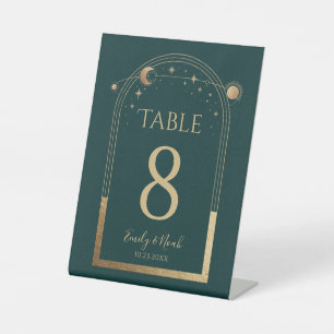 Mystical Green Gold Sun Moon Stars Wedding Pedestal Sign