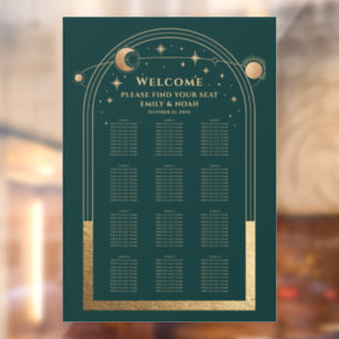 Mystical Green Gold Sun Moon Stars Wedding Window Cling