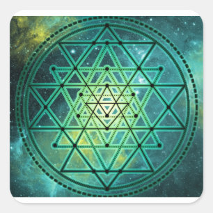 Mystical Green Sri Yantra Square Sticker