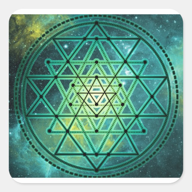 Mystical Green Sri Yantra Square Sticker (Front)