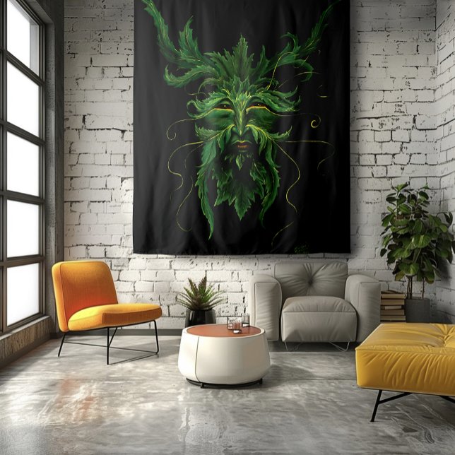 Mystical Greenman Forest Spirit Leaf Face Fantasy Tapestry (Creator Uploaded)