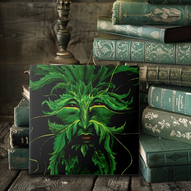 Mystical Greenman Forest Spirit Leaf Face Fantasy Tile (Creator Uploaded)