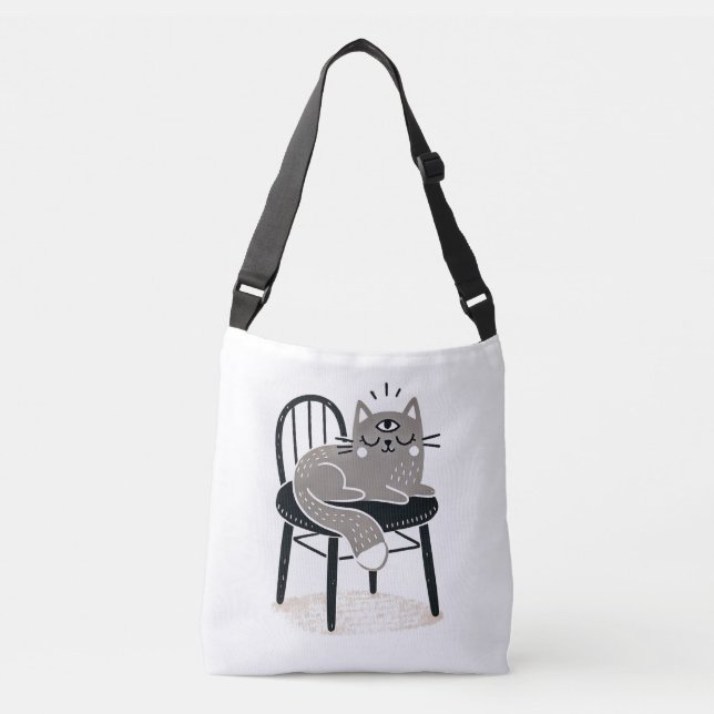 Mystical Grey Cat Sleeping with Third Eye Open Crossbody Bag (Front)