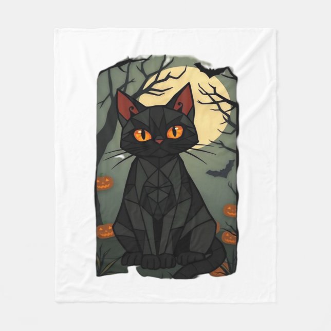 Mystical Halloween Black Cat Art - Spooky Feline w Fleece Blanket (Front)