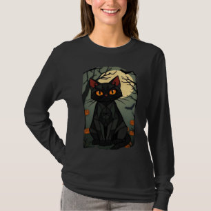 Mystical Halloween Black Cat Art - Spooky Feline w T-Shirt