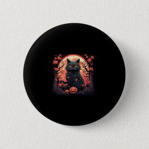 Mystical Halloween_ Black Cat, Pumpkins, Great Wav 6 Cm Round Badge