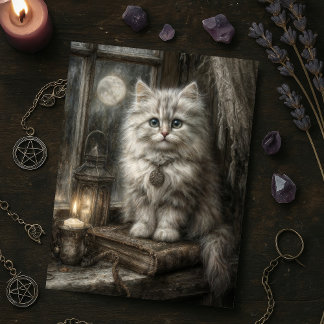 Mystical Halloween Cute Tabby Cat with Candlelight Postcard