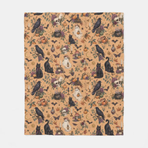 Mystical Halloween Night with Black Cats and Raven Fleece Blanket