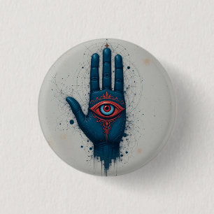 Mystical Hand Illustration with Red Eye 3 Cm Round Badge