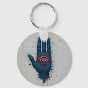 Mystical Hand Illustration with Red Eye Key Ring