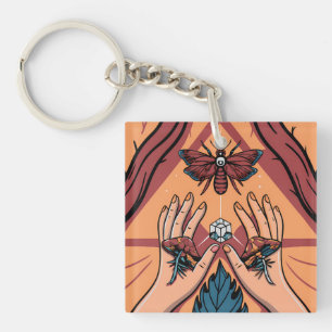 Mystical Hands Offering Fungi to Moth Spirit Key Ring