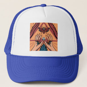 Mystical Hands Offering Fungi to Moth Spirit Trucker Hat