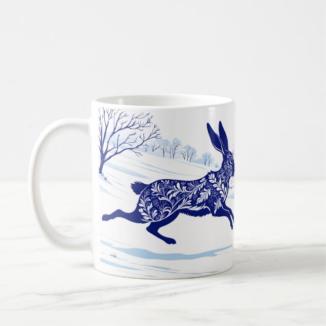 Mystical Hare : Whimsical Hare In The Snow Coffee Mug (Left)