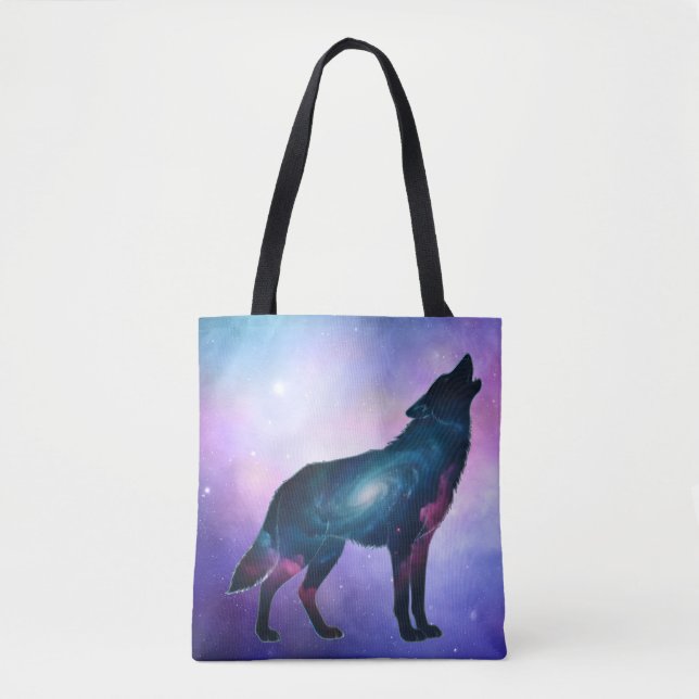 Mystical Howling Wolf Silhouette Tote (Front)