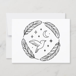 Mystical Hummingbird Line Art in Celestial Circle Postcard