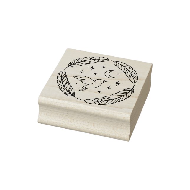 Mystical Hummingbird Line Art in Celestial Circle Rubber Stamp (Stamp)